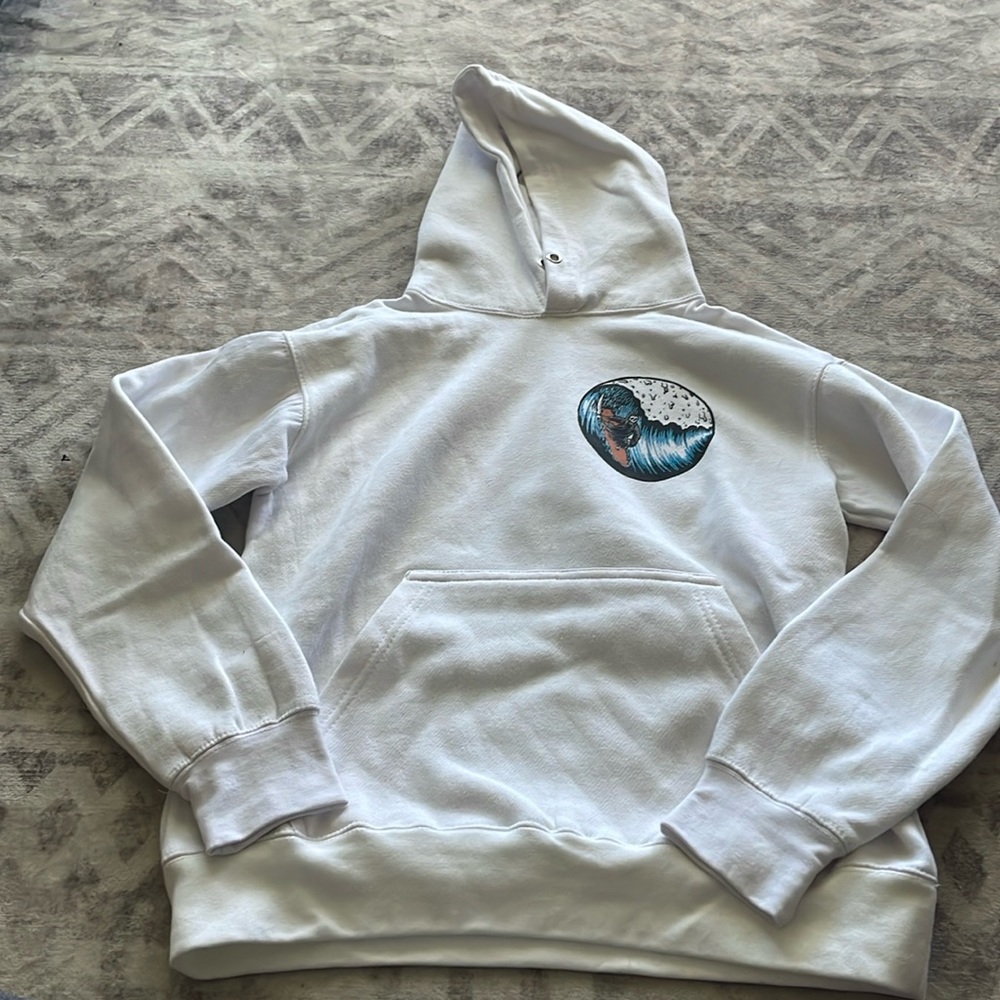 Small white sweatshirt with reaper surfing